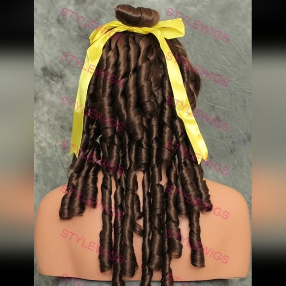 Disney Beauty & the Beast Princess Belle Wig Brown w/ yellow ribbon - Picture 2 of 8
